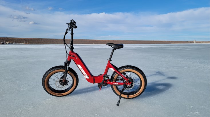 Aventon-Sinch-Step-Through-on-ice-in-Cherry-Creek-Reservoir-Denver-Colorado