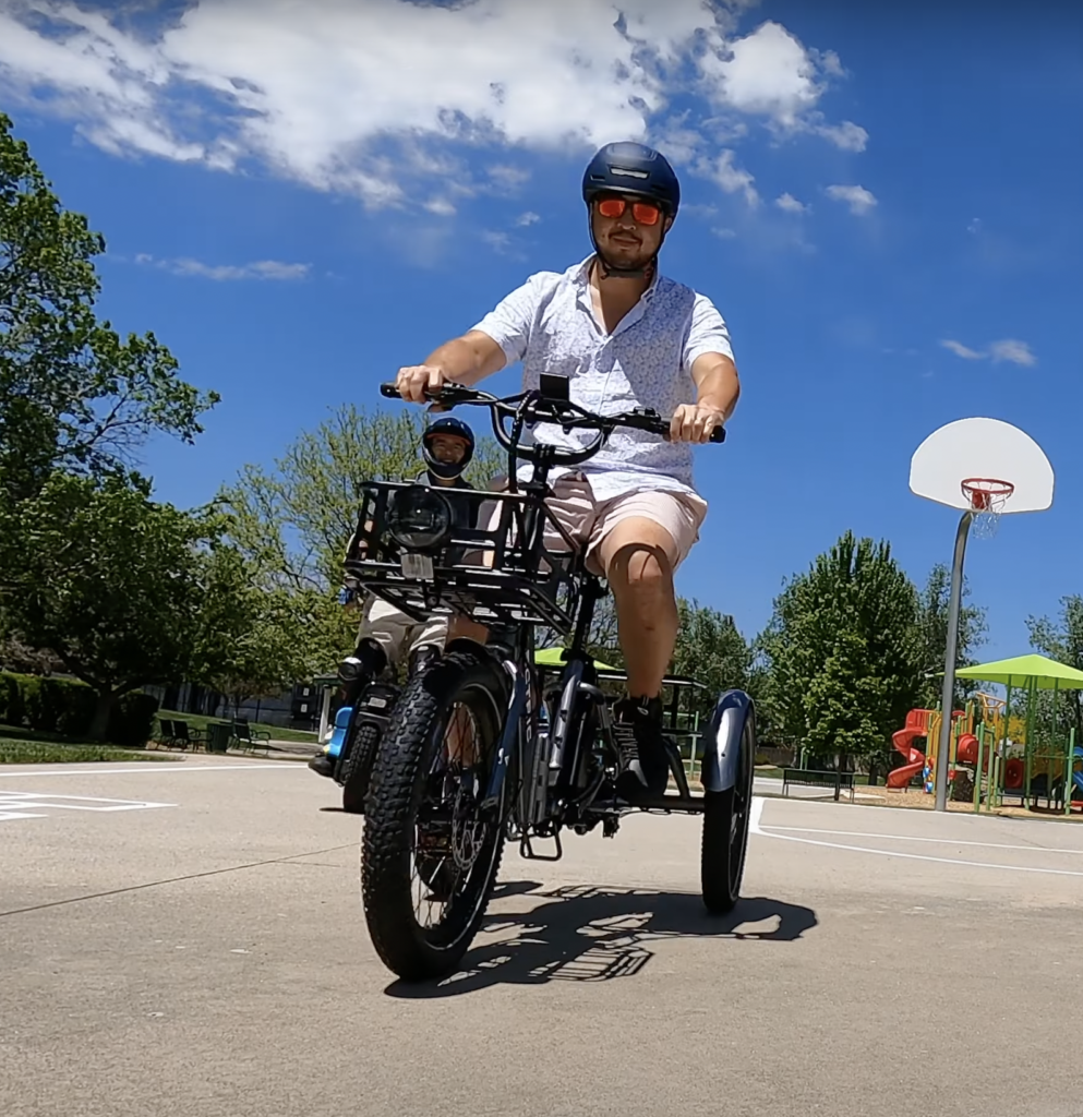 Lectric-XP-Trike-riding-from-the-front-993x1024
