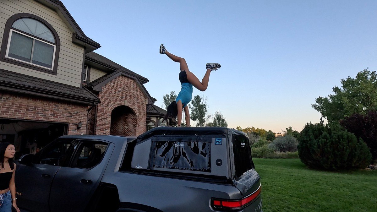 2022 Rivian R1T handstand on roof