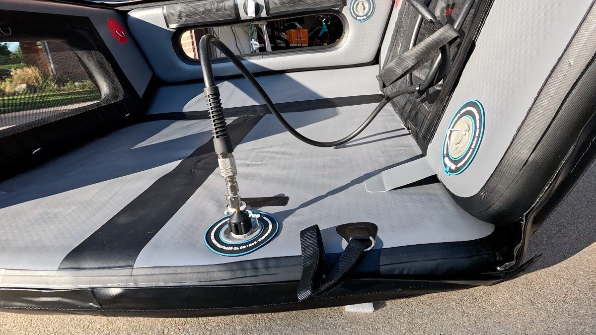 2022 Rivian R1T portable air pump setup