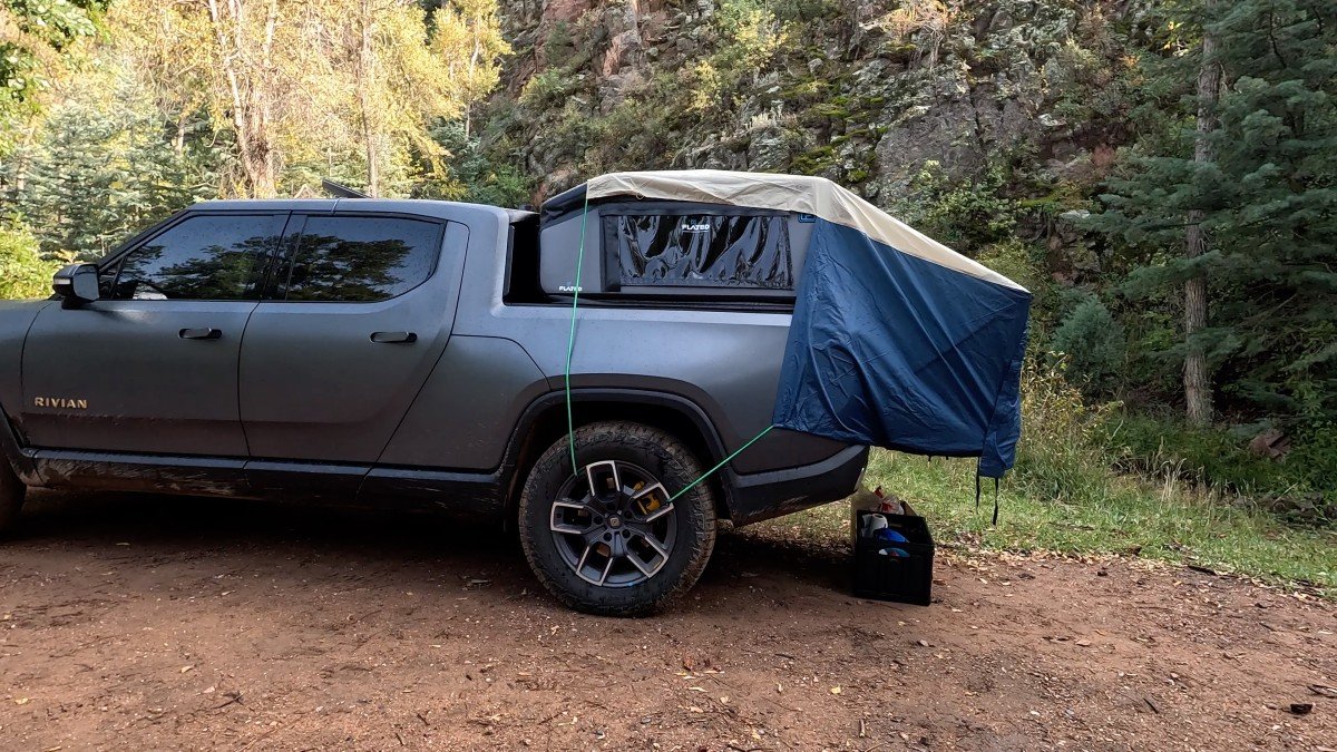 2022 Rivian R1T grey side profile tent