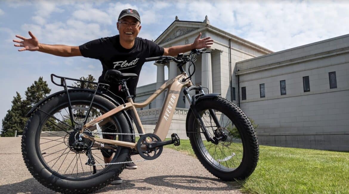 Beautiful Aventon Aventure Fat Tire Ebike With Jimmy Chang in Front of mausoleum