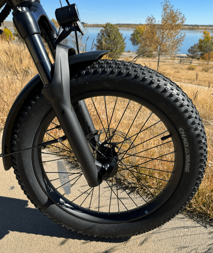Ride1Up Portola Foldable Ebike chao yang tire with hydraulic suspension and 180mm brake disc