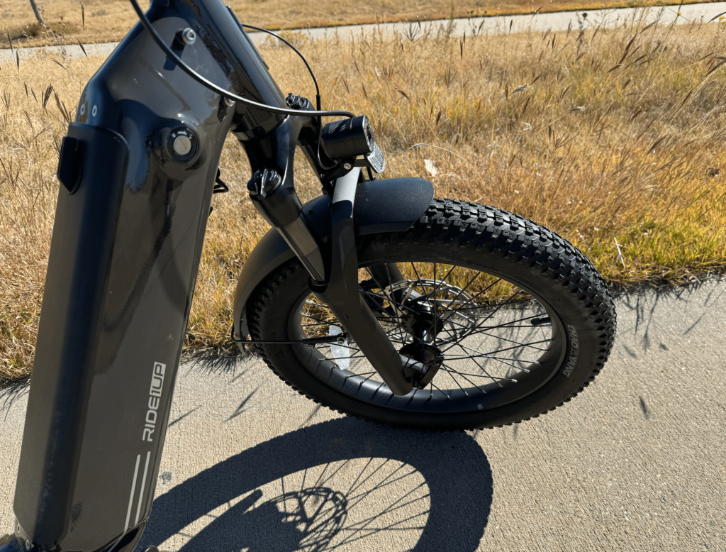 Ride1Up Portola Foldable Ebike front hydraulic suspension