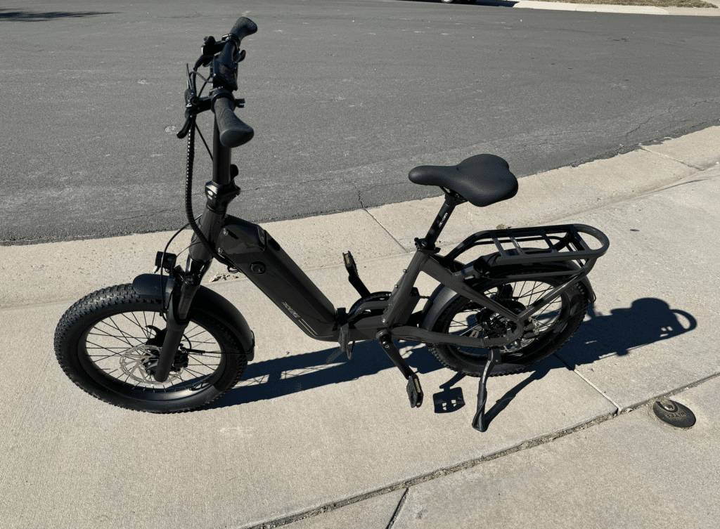 Ride1Up Portola Foldable Ebike side profile and built in rack